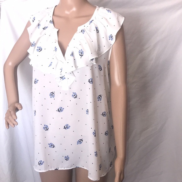 LOFT Tops - LOFT White and Blue Floral Blouse